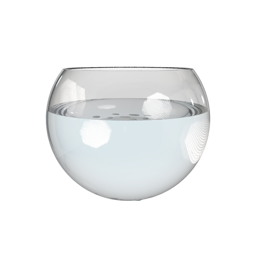 Gyro round fish bowl filled with water and river stones