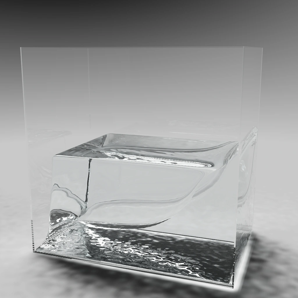 Gyro glass tank with a simulated water surface in a studio view