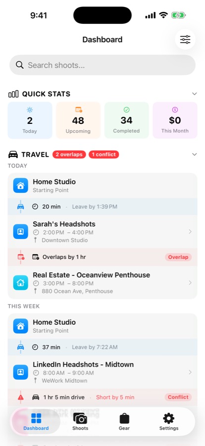 Photo Pal photography planning dashboard