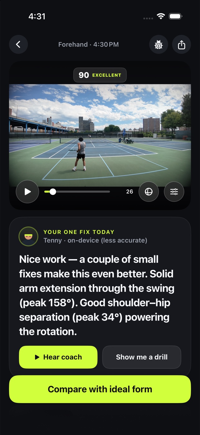 Tenny swing grade and focused coaching feedback