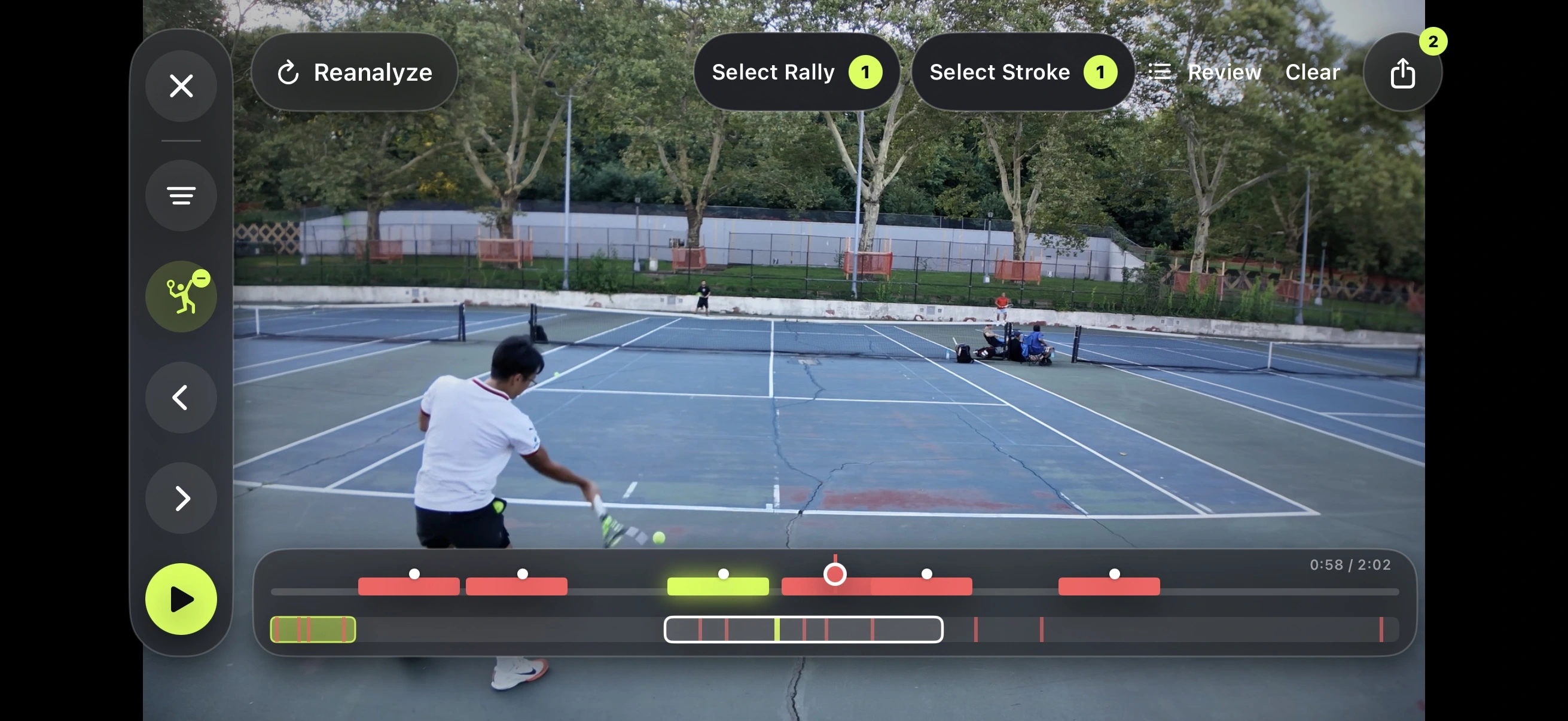Tenny organizing a tennis practice into a rally timeline