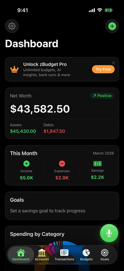 zBudget personal finance dashboard